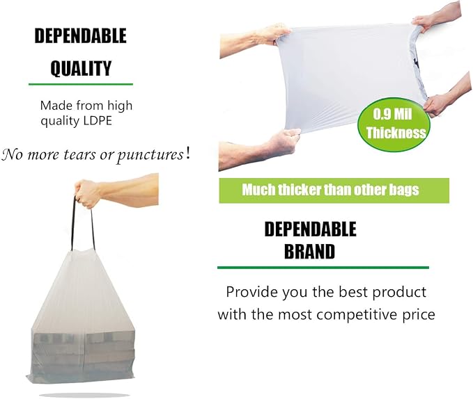 Besli 10 Gallon Drawstring Trash Bag Garbage Bag Trash Can Liner, 0.9 Mil - Image 4