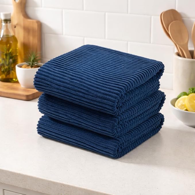 Royal Navy Blue Kitchen Hand Dish Towels, 100% Cotton - Image 7