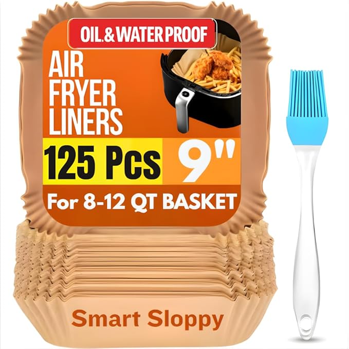 9 inch Square Air Fryer Liners Disposable Parchment Paper Liner Airfryer 8-12 QT Basket inserts Filter Sheets EXTRA THICK 40 GSM - Pack of 125