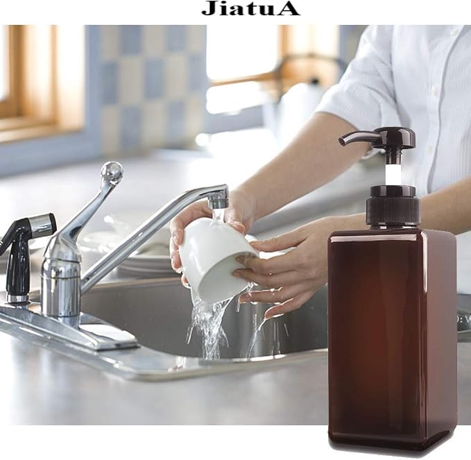 Plastic Pump Bottle Refillable Lotion Soap Dispenser 22oz Amber 2 Pack | Sturdy - Image 7