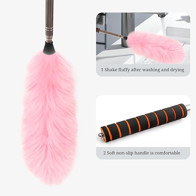 Lambs Wool Extendable Household Cleaning Duster 64" Wall Duster Cleaner - Image 4