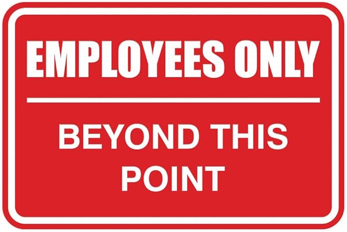 All Quality Classic Framed Employees Only Beyond This Point Wall or Door Sign | Easy to Install Business Signage - Large (Red) 1 Pack