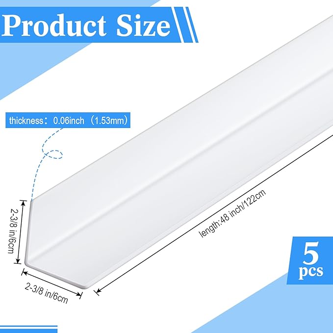 Sasylvia 5 Pcs 2-3/8 x 48 Inches Wall Corner Protector Guards, Avoid Scratching Scuffs, White Vinyl Corner Trim Molding, Easy to Install & Cleaning for Door Countertop Furniture Cabinet Protection