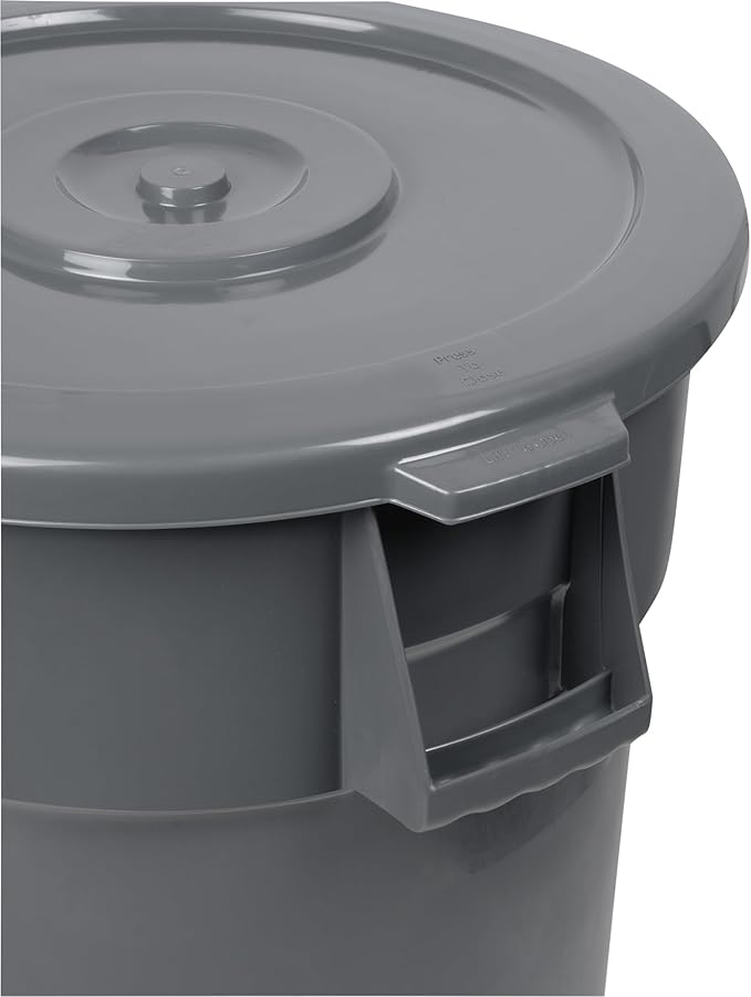 Restaurantware-LID ONLY: RW Clean Waste Container Lid, 1 Round Trash Can Cover - Waste Bin Sold Separately, For 44 Gallon Dustbin, Built-In Handle, Gray Plastic Garbage Can Cover, Heavy-Duty
