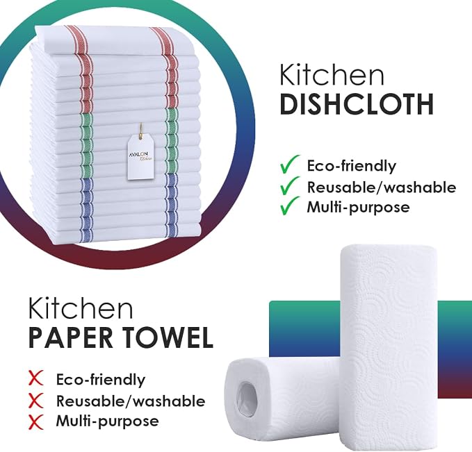 Dish Towels 15 Pack Multi Stripe 100% Cotton Kitchen Towel 15x25 Inch Tea Towels - Image 2