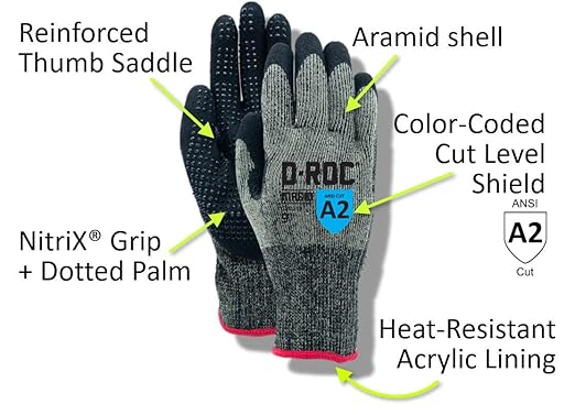MAGID D-ROC ANSI A2 Heat-Resistant Work Gloves with Sandy Nitrile Coating, 72 Pairs, Size 11/2XL, GPD249