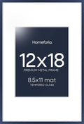 Homeforia 12x18 Picture Frame Navy Blue, High End Metal 12x18 Poster Frames with Mat 8.5x11 in Photo, 12 x 18 Navy Blue Frame Matted to 8.5 by 11 Print, 18x12 Frame, Tempered Glass, Wall Kit, Set of 1