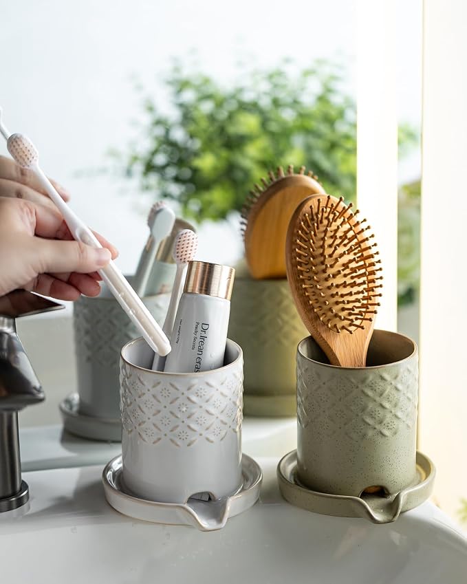 Zoeeker Toothbrush Holders for Bathrooms, Ceramic Toothbrush Holder Set | - Image 7