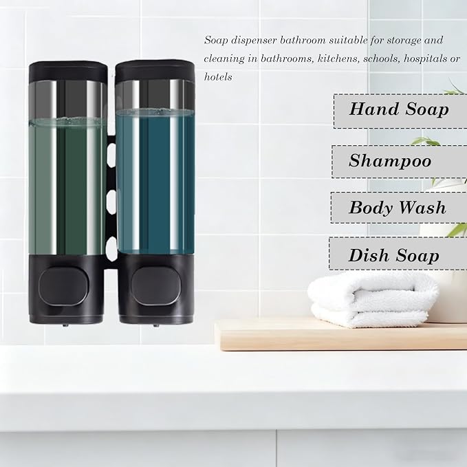 2-Chamber 10oz/300ML Black Plastic Hand Wall Mounted Soap Dispensers | - Image 6