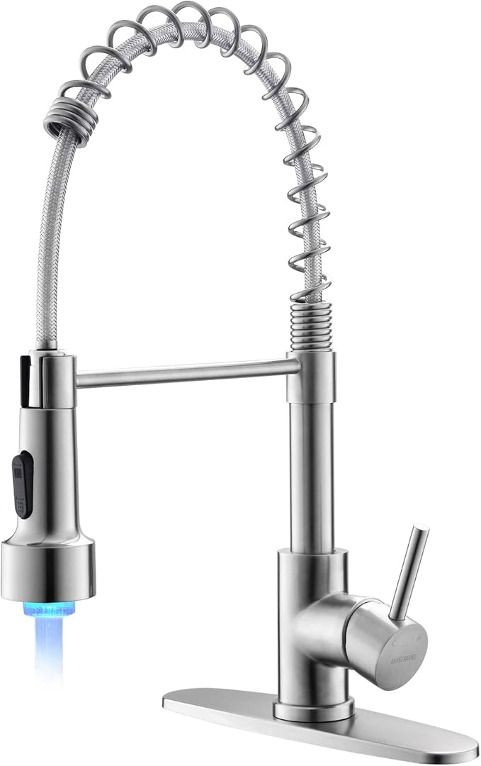 WEWE LED Kitchen Faucet, 2-Mode Sprayer, Brushed Nickel, Pull-Down | 17-Inch by WEWE
