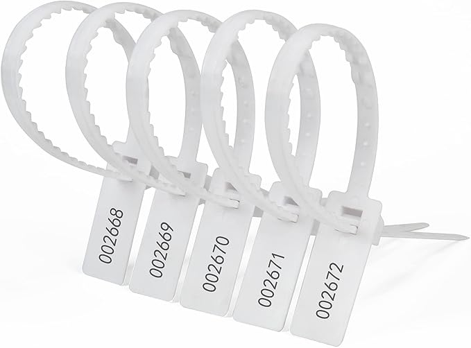 Heavy Duty Plastic Security Seals Self Locking Tamper Evident Shipping Seals Numbered Security Tags 500 PCS (White, 337 mm, 13.2")