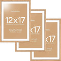 Homeforia 12x17 Picture Frame Natural Wood, High End Oak 12x17 Light Wooden Poster Frame with Mat 10x15, 12 x 17 Frames Matted to 10 x 15 Photo, 17x12 Hanging Frame, Tempered Glass, Wall Kit, Set of 3