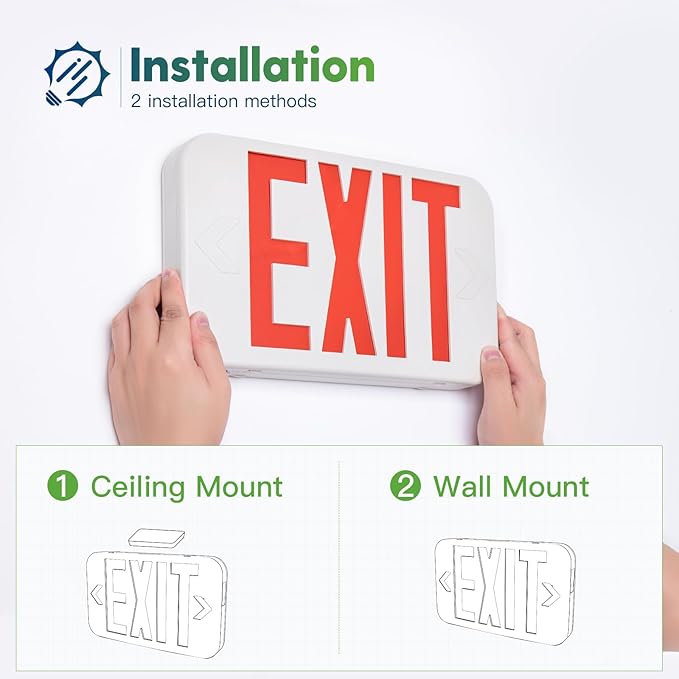 FREELICHT 12 Pack Red Double-Sided LED Exit Sign with Battery Backup, Exit Sign for Business,Easy To Install, UL Certified, AC 120/277V