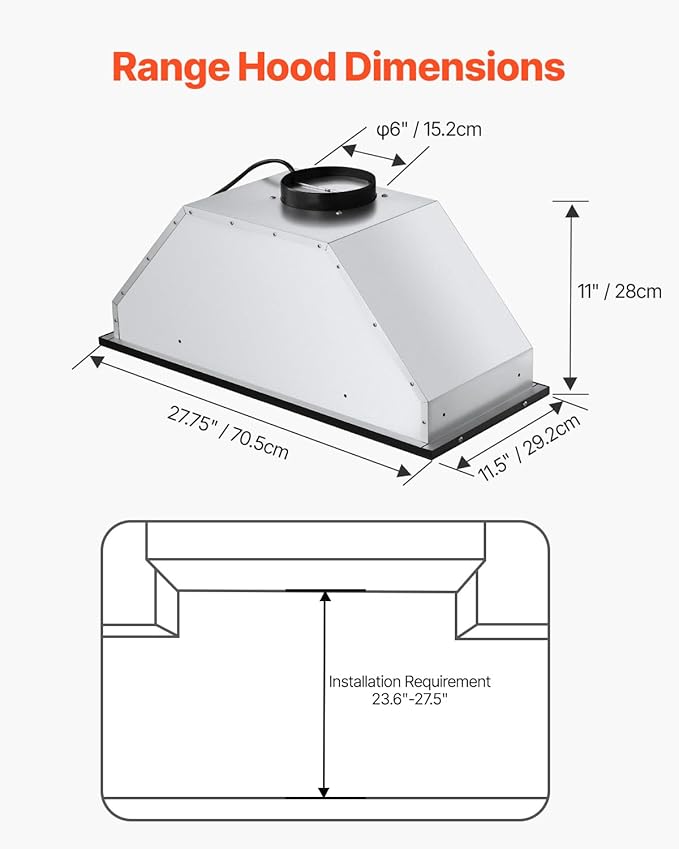 VEVOR Range Hood Insert, 30 Inch Built-in Kitchen Vent Hood, 800CFM Steel Stove Hood, with Gesture & Touch Control, LED Light, Baffle Filters, 4-Speed Exhaust Fan, Ducted/Ductless Convertible