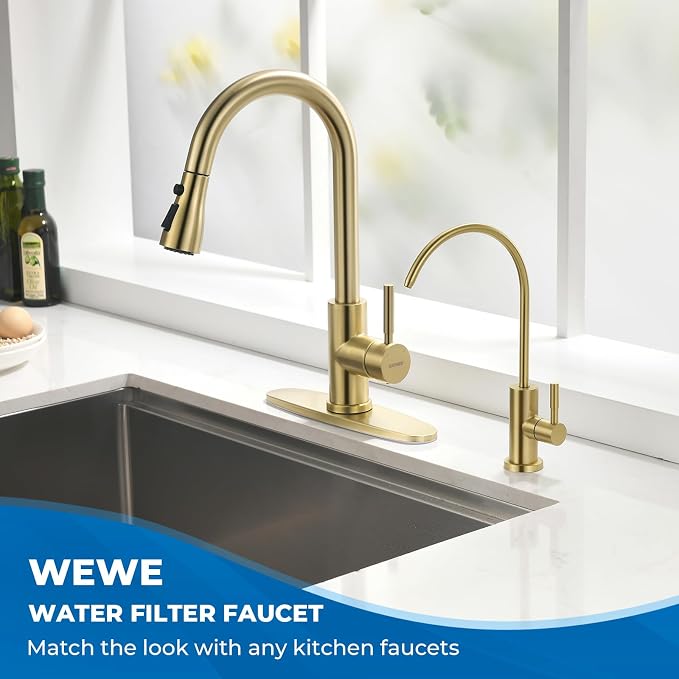 WEWE Drinking Water Faucet for RO System, Non-Air Gap, Brushed Gold | Lead-Free - Image 2