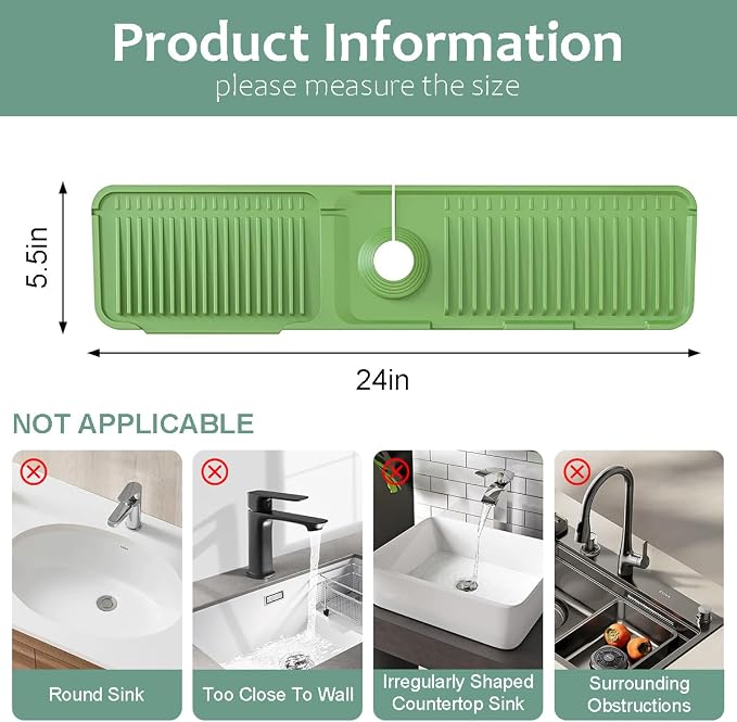 24 Inch Silicone Faucet Mat for Kitchen Sink Splash Guard Folding Faucet Mat - Image 2