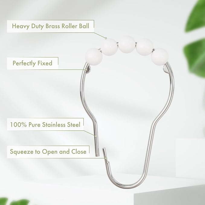 Shower Curtain Hooks, Decorative Stainless Steel Shower Curtain Hooks - Image 4