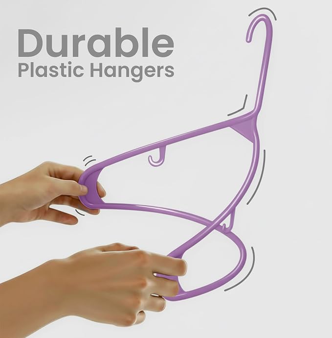 Utopia Home Plastic Hangers 50 Pack – Built-in Strap Hooks Purple | Space - Image 6