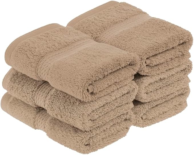 Superior Egyptian Cotton Plush & Absorbent, Face Towel Set of 6, Latte | Quick by SUPERIOR