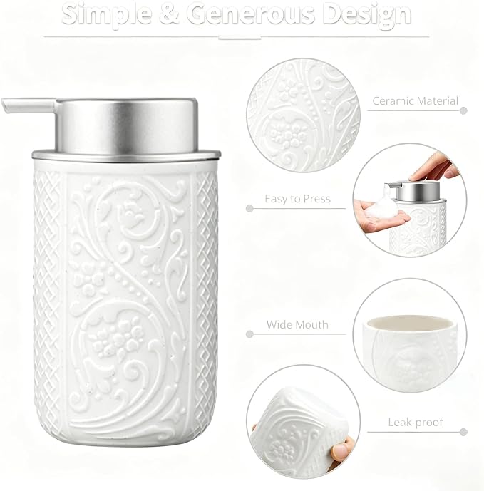 Ceramic Beige Foaming Soap Dispenser, 12OZ/350ML Empty Foam Hand Soap Dispenser - Image 5
