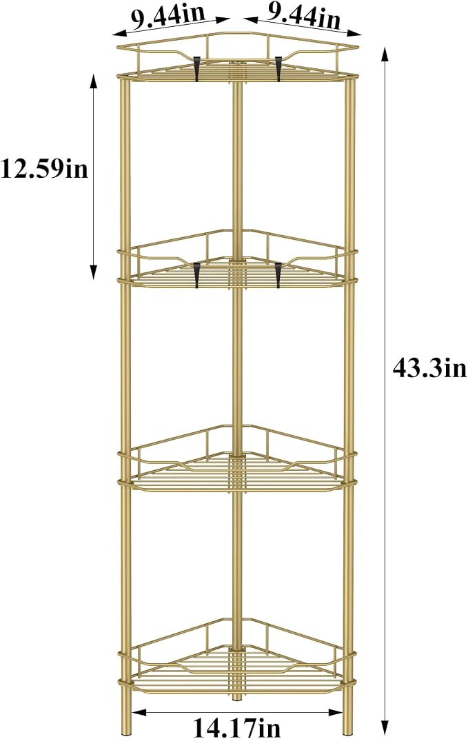 HuggieGems Metal Floor Standing Corner Shower Caddy, 4 Tier - Image 7