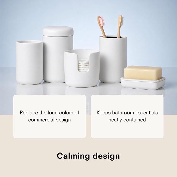 Public Goods Ceramic Cotton Rounds Holder | Matte White Stoneware Makeup - Image 2