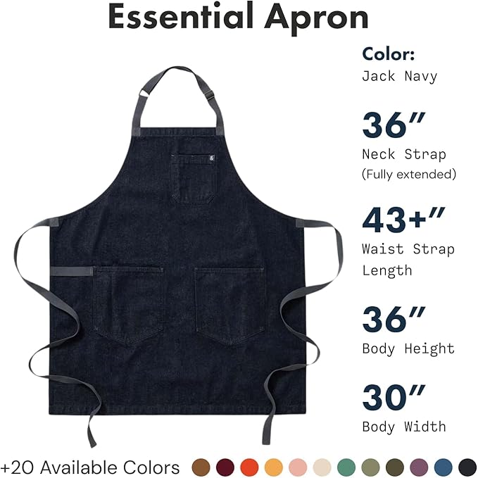 hedley & bennett Essential Apron - Heavy-Duty Denim Kitchen Apron with Pockets & Towel Loop - Professional Chef Workwear for Cooking & Grilling - Jack Navy
