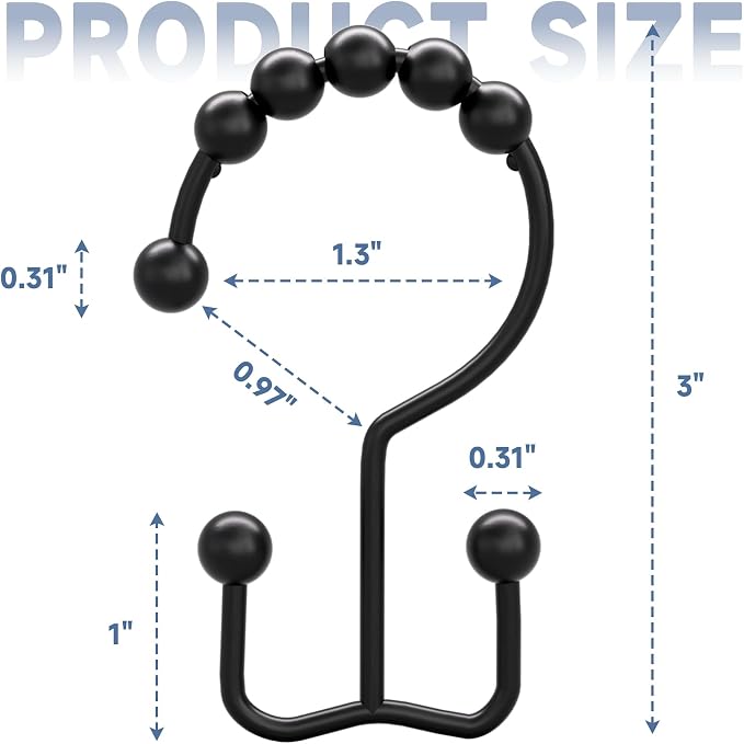 Titanker Black Shower Curtain Hooks Rings, Rust-Resistant Metal Double Glide - Image 7