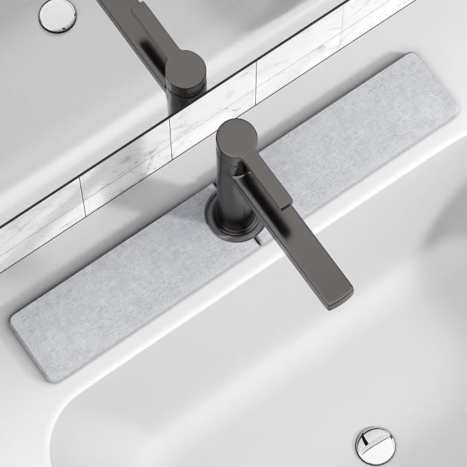 Premium Stone Faucet Mat for Kitchen Sink, 23.6" x 4" Light Gray | Quick Drying by Unknown
