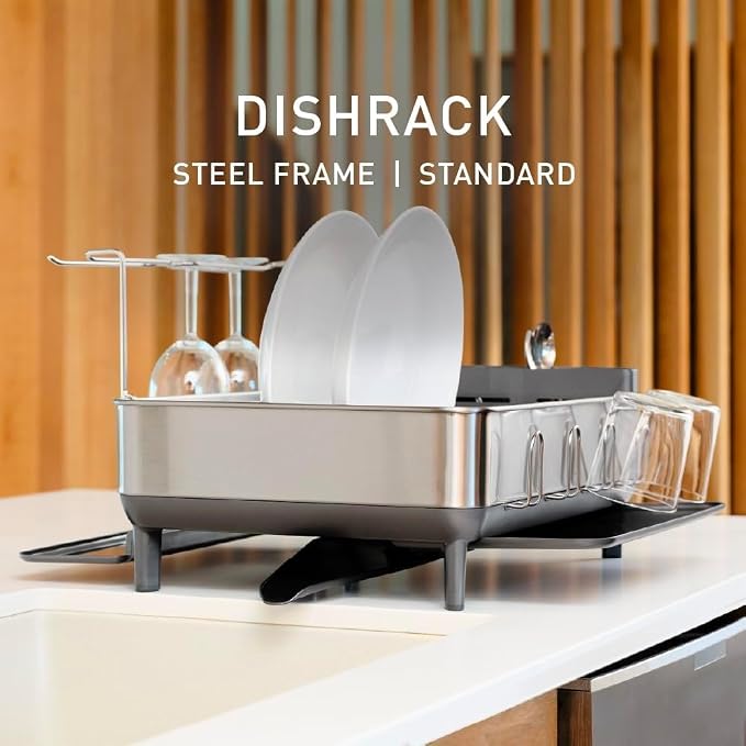 simplehuman Steel Frame Dishrack, Large Capacity Dish Drying Rack, 360º Easy - Image 6