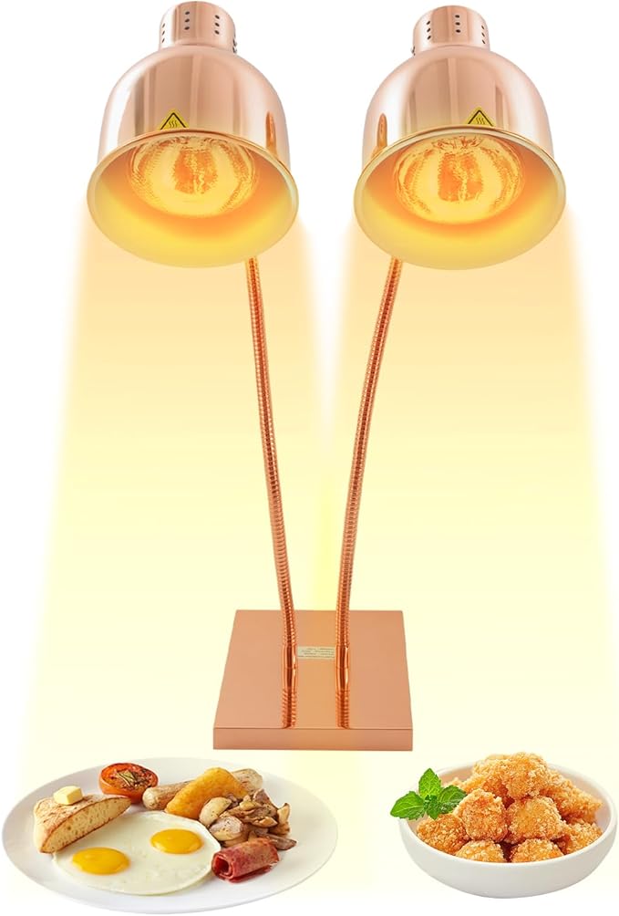 Food Heat Lamp Warmer Rose Gold, 500W Double Bulbs Buffet Display Heating Preservation Light, Electric Portable Infrared Heating Lamp with 360°Adjustable Head (Rose Gold)