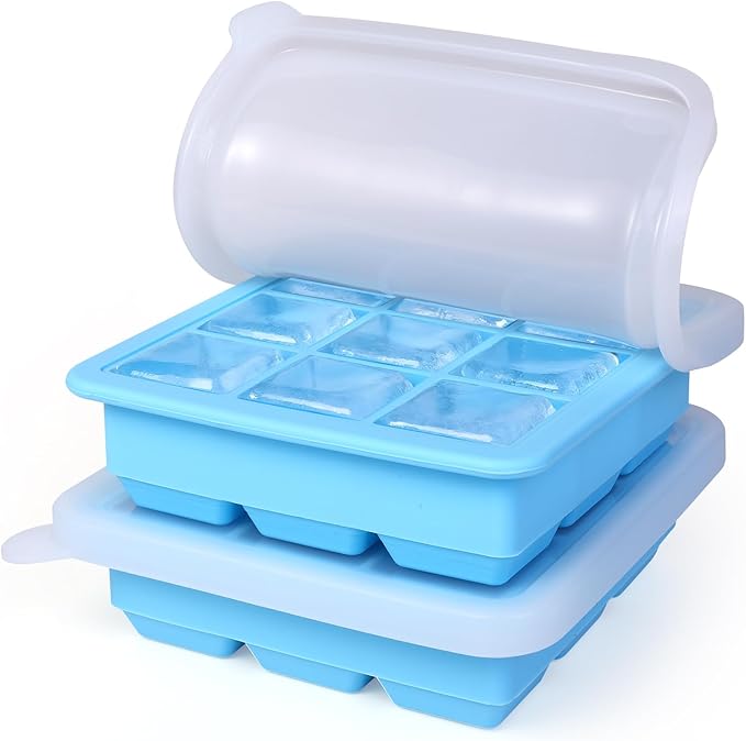 2 Pack Silicone Ice Cube Tray,Small Ice Trays for Freezer,Ice Cube Trays for Mini Fridge Freezer with Cover,Square Ice Cube mold for Cocktail,Coffee,Drinks,Baby Food,BPA Free,Ice molds