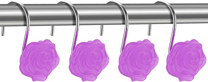 Rose Shower Curtain Hooks, Glow in The Dark, Pretty Floral Themed Elegant - Image 3