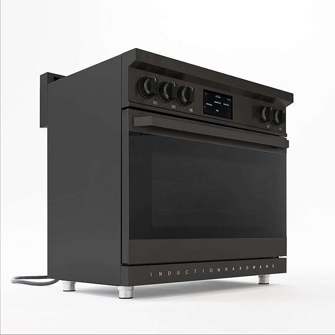 36 Inch Professional Induction Range with Convection Oven, Air Fry, 5 Burner Electric Stove, Pizza Stone - Black Stainless Steel