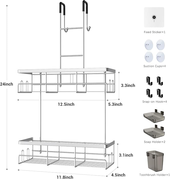 Aitatty Over the Door Hanging Shower Caddy: No Drill Rustproof Shower Rack - Image 7