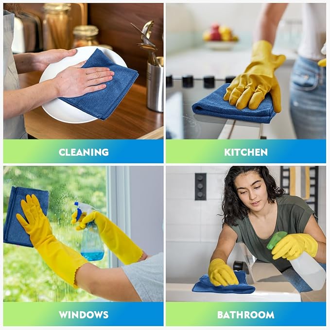 HOMEXCEL Lake Green Microfiber Cleaning Cloth 12 Pack 12.5 x 12.5 inch - Image 6