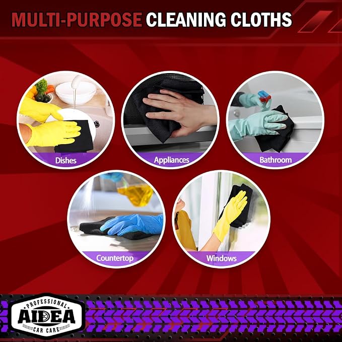 AIDEA Microfiber Cleaning Cloth Black, Microfiber Towels, 12×12" | Shop Towels - Image 7