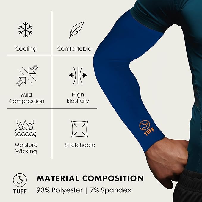 TUFF Compression Cooling Arm Sleeves - UPF 50 Arm Sleeves for Men & Women…