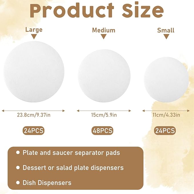 Plate China Storage Dividers 96 Pcs Felt Plate China Storage Containers Dividers Protectors Thick and Soft Dish Storage, Round Plate Separators Pads for Packing Stacking Cookware(3 Size)