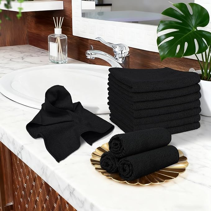 Orighty Washcloths, 5 Pack Microfiber Face Towels, 12x12 Inch Black - Image 2