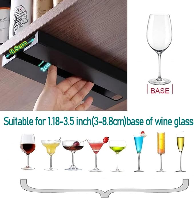 Wine Glass Holder Under Shelf Cabinet Wine Glass Rack Plastic Stemware Rack Glassware Drying Storage Hanger for Kitchen,Bar and Restaurant (White-2Pack)