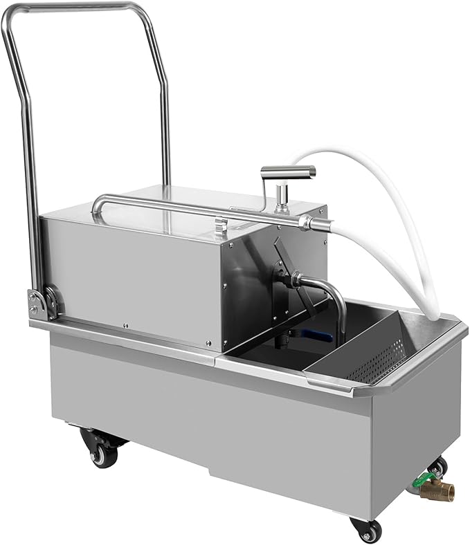 550W Stainless Steel Commercial Fryer Filter Machine, 55L/14.53 Gal Oil Filler Cart Truck Separator Cooking Oil Filtration System, 110V Mobile Fryer Filter Machine for Restaurant Hotels(Flow 32L/min)