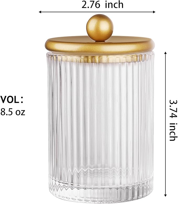 SheeChung 4 Pack Gold Ribbed Glass Qtip Holder - Image 4