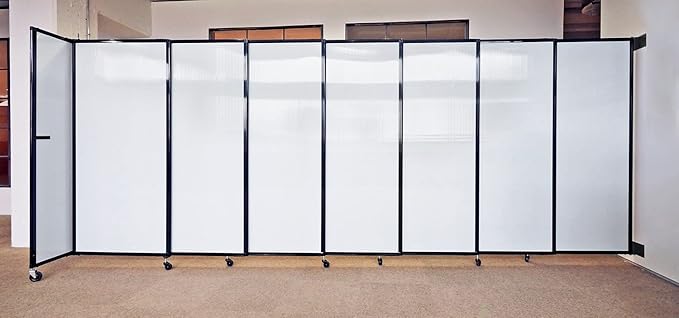 Wall-Mounted Sliding StraightWall Room Divider | Adjustable Widths | Locking Wheels | Room Separator | Up to 19'9" Wide x 6' Tall Charcoal Gray Fabric Panels