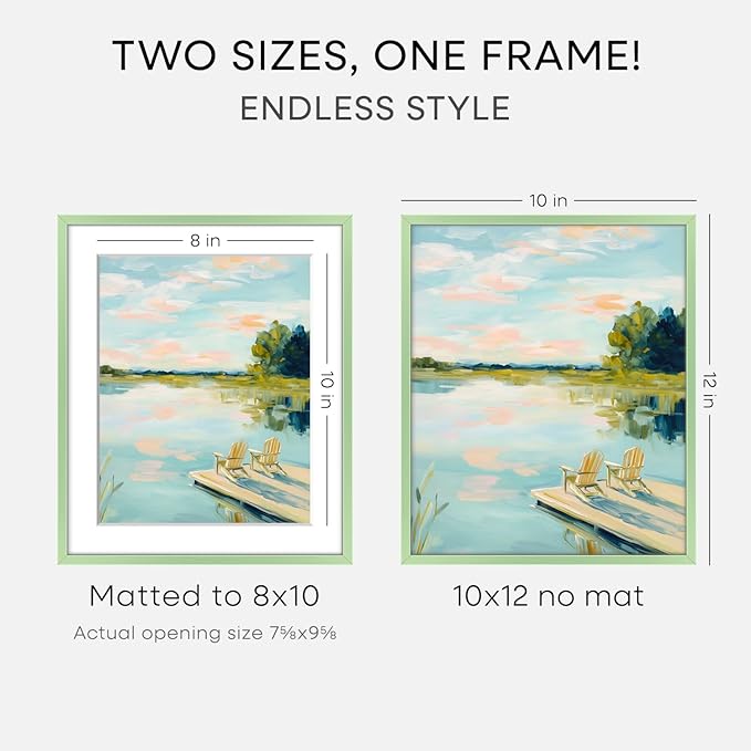 Homeforia 10x12 Picture Frame Sage Green, High End Metal 10x12 Wall Hanging Frame with Mat 8x10, 10 x 12 Poster Frame Matted to 8 x 10 inch Photo, 10by12 Thin Frame, Tempered Glass, Wall Kit, Set of 2