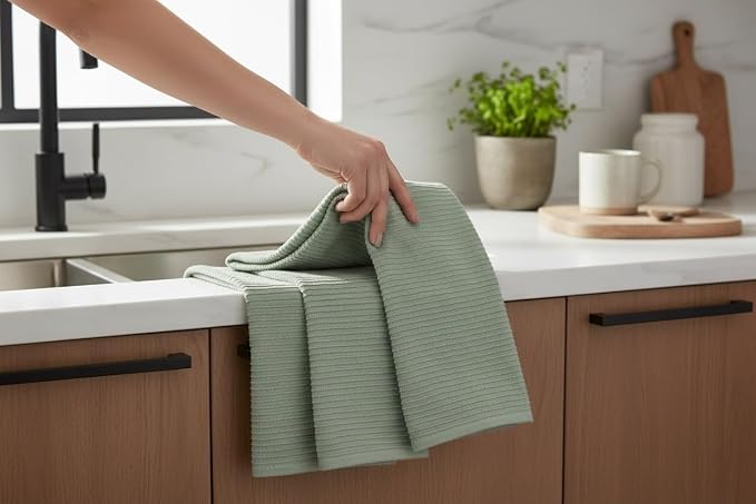 Sage Green Kitchen Hand Dish Towels, 100% Cotton - Image 7