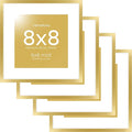 Homeforia 8x8 Picture Frame Gold, High End Metal 8 x 8 Square Photo Frames with Mat 6 by 6, 8x8 Poster Frame Matted to 6x6 inches Print, 8by8 Wall or Tabletop Frame, Tempered Glass, Wall Kit, Set of 4