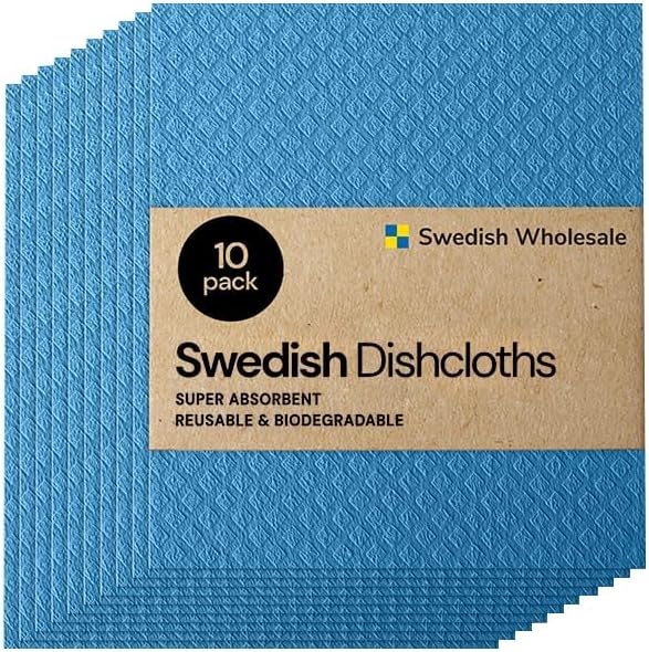 Swedish Wholesale Dishcloths Reusable 8" x 7" Sponge Cloths, Bulk 10 Pack of by SwedishWholesale