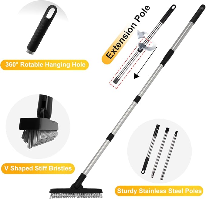 2 Pack Grout Brush with Long Handle, Swivel Cleaning Grout Line Scrubber - Image 6