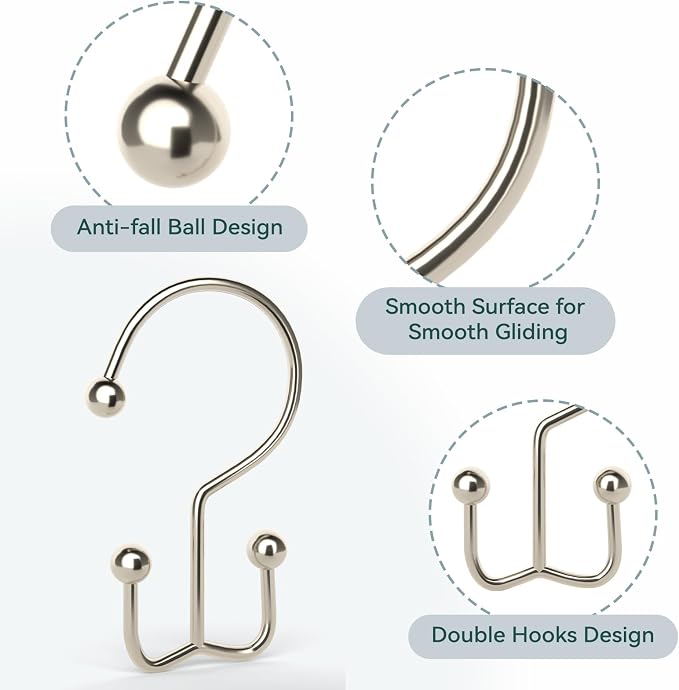 Shower Curtain Hooks, Durable Shower Curtain Rings Rust Proof, Double Glide - Image 5